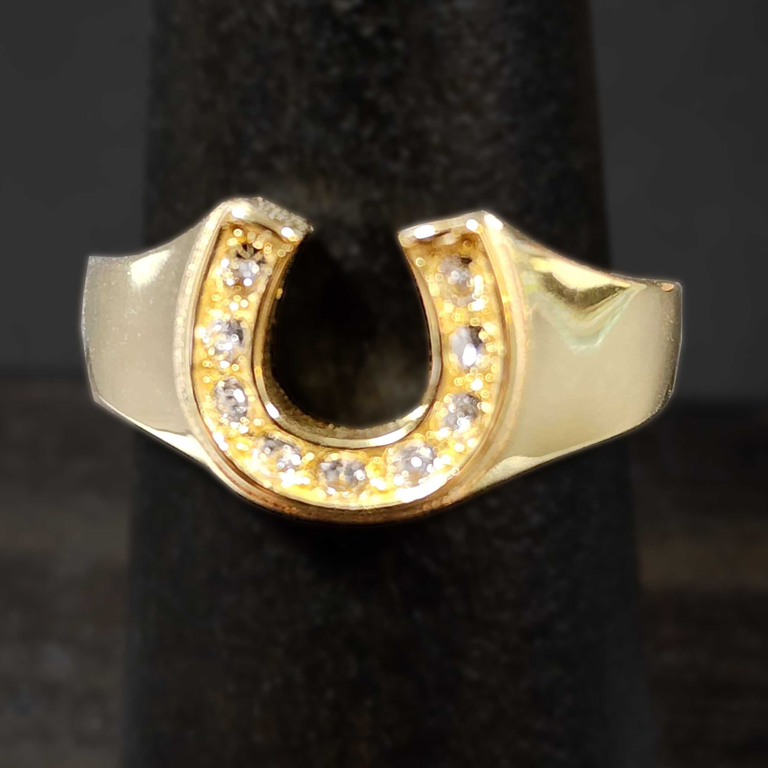 Mens Gold Plated Horseshoe Ring, Womens Good Luck Ring, Horse Lovers Jewelry