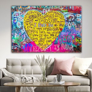 Love Hearts Graffiti CANVAS,Love Hearts Canvas Wall Art Abstract Hearts Banksy Canvas Art Modern Graffiti Art Romantic Arts Urban Love Decor