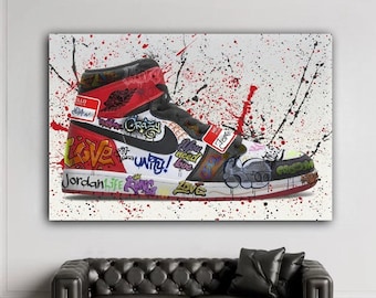 Jordan Graffiti Canvas Wall Art, Air Jordan Canvas Wall Art, Jordan 1 Graffiti Canvas, Modern Graffiti Canvas, Kids Room Decor,Ready To Hang
