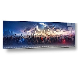 Blockbuster Fine Art Panorama Glass Wall Art, 150 Movie Blockbuster Characters Panorama, Movie pano on Glass, Eye Catcher Movie Fan Gift