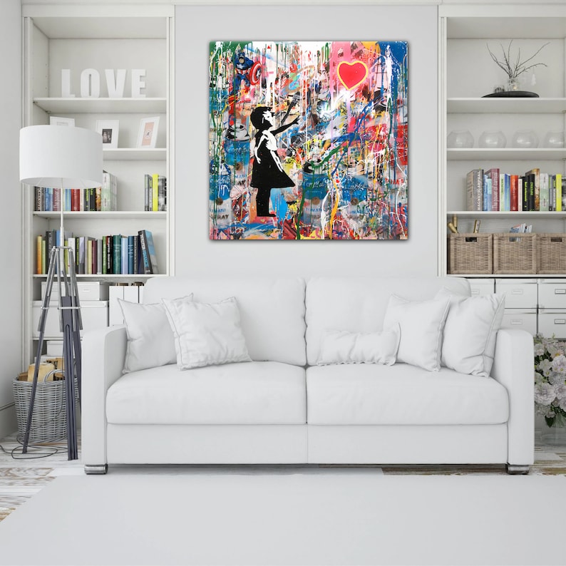 Toile Murale De Banksy Street Red Ballons - Pop Art - Petite Fille Et