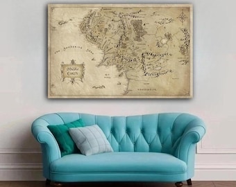 World Map Wall Art, Middle Earth Map Print, Map Wall Art, Canvas Wall Decor, Framed Canvas, Living Room Decor, Bedroom Poster, Map Wall Art,