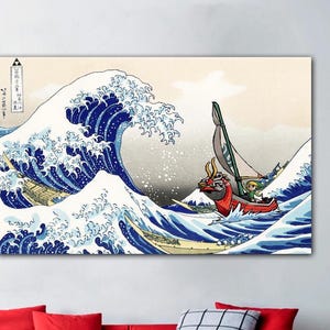 The Legend of Zelda Windwaker The Great Wave off Kanagawa Print Wall Art Canvas. Printed Smooth Surface. Ready to Hang