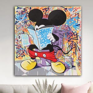 Micky in der Toilette Pop Art Leinwand Druck, Banksy Kunst, Micky Maus Graffiti, Straßen Graffiti Wand, Micky Maus Geschenk