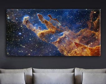 James Webb Säulen der Schöpfung Leinwanddruck, James Webb Weltraumteleskop, Nasa Dying Star Space, kosmische Klippen Wandkunst, Galaxien und Sterne