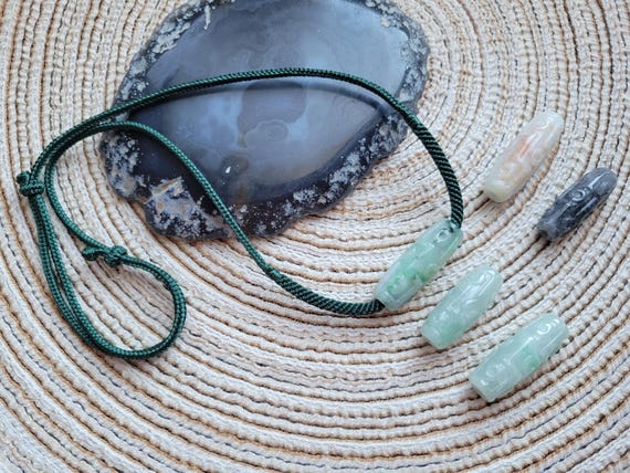 Grade A Burmese Jadeite Nine Eyed Dzi Bead Necklace, Natural Jadeite Lu Lu Tong Pendant, Buddhist Protection Amulet, Meaningful Gift for him