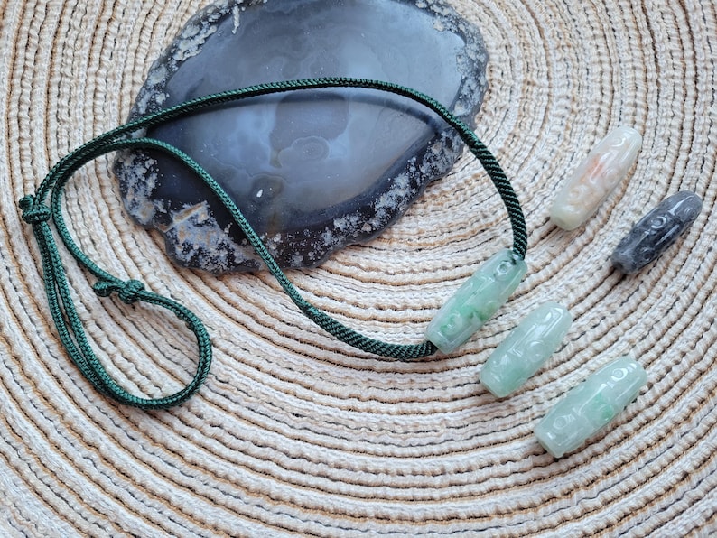 Collar de cuentas Dzi de nueve ojos de jadeíta birmana de grado A, colgante Lu Lu Tong de jadeíta natural, amuleto de protección budista, regalo significativo para él imagen 1