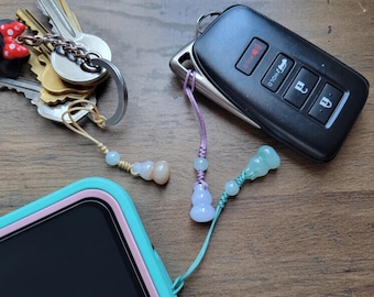 NNatural Burmese Jadeite Gourd Charm, Jade Phone & Bag Charm, Keychain, Backpack Accessory, Good Luck Protection Gift Christmas gift