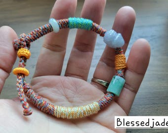 Bracelet mouton birman en jadéite : porte-bonheur, cordon réglable