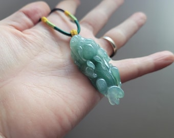 Certified Natural Burmese Myanmar Jadeite icy blue green Pixiu Pi Yao pendant : wealth, protection, and good fortune