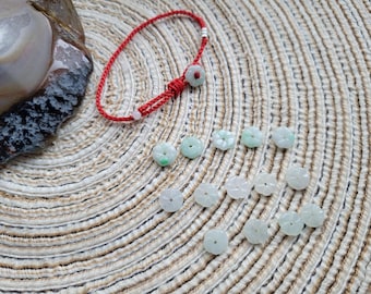 Burmese Jadeite Flowers adjustable Woven Bracelet :Good Luck red string jade bracelet gift for her