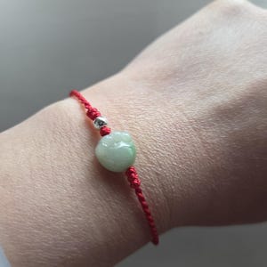 Lucky Cat Paw Jade Bracelet, Green Jadeite Charm with S925 Silver Bead, Wealth Amulet Red String Bracelet, Money Attractor Gift for Her