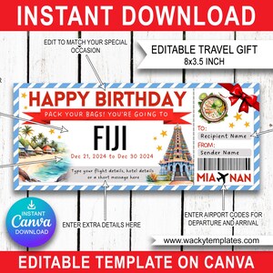 Fidji SUVA NASINU modèle de billet de carte d'embarquement modifiable bon cadeau voyage surprise que vous allez à l'aéroport imprimable anniversaire faux avion