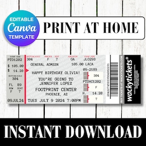 Ticketmaster alles Gute zum Geburtstag | Klassisches Konzertticket Stub Anpassen Gefälschtes Souvenir Neuheit Geschenk | Personalisieren Sie Printable | Canva Vorlage bearbeiten
