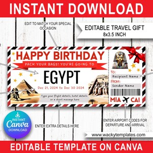 EGYPT CAIRO ALEXANDRIA Editable Boarding Pass Ticket Template Voucher Surprise Trip Gift You&#39;re Going To Print Fake Plane Birthday Airport