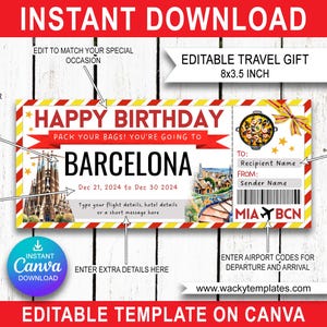 BARCELONA SPAIN MAJORCA Editable Boarding Pass Ticket Template Voucher Going To Surprise Trip Gift Print Fake Plane Flight Instant Download