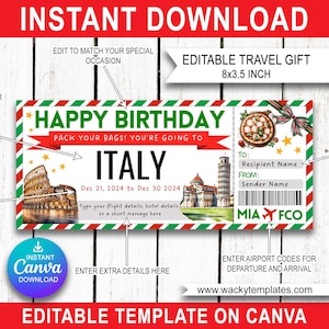 ITALIA ROMA MILANO Modello biglietto carta d'imbarco modificabile Buono regalo viaggio a sorpresa Stai per stampare aereo finto aeroporto compleanno