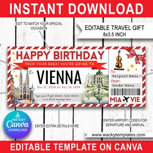 VIENNE AUTRICHE GRAZ Modifier le modèle de billet de carte d'embarquement Bon d'achat Cadeau de voyage surprise que vous allez imprimer Faux vol d'avion Anniversaire Noël