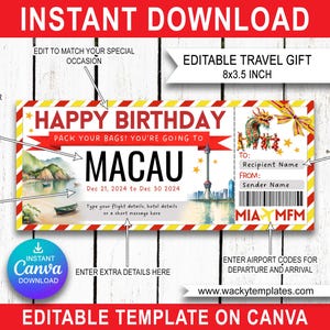 MACAO, CHINE BEIJING Modifier le modèle de billet de carte d'embarquement Bon d'achat Cadeau de voyage surprise que vous allez imprimer Faux vol d'avion Anniversaire Noël