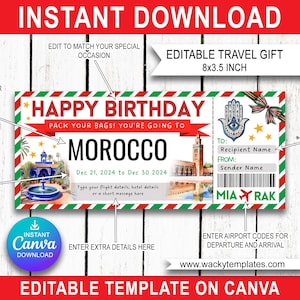 MAROC MARRAKECH CASABLANCA Fès Modifier le modèle de billet de carte d'embarquement Bon d'achat Cadeau de voyage surprise que vous allez imprimer Vol d'avion Anniversaire