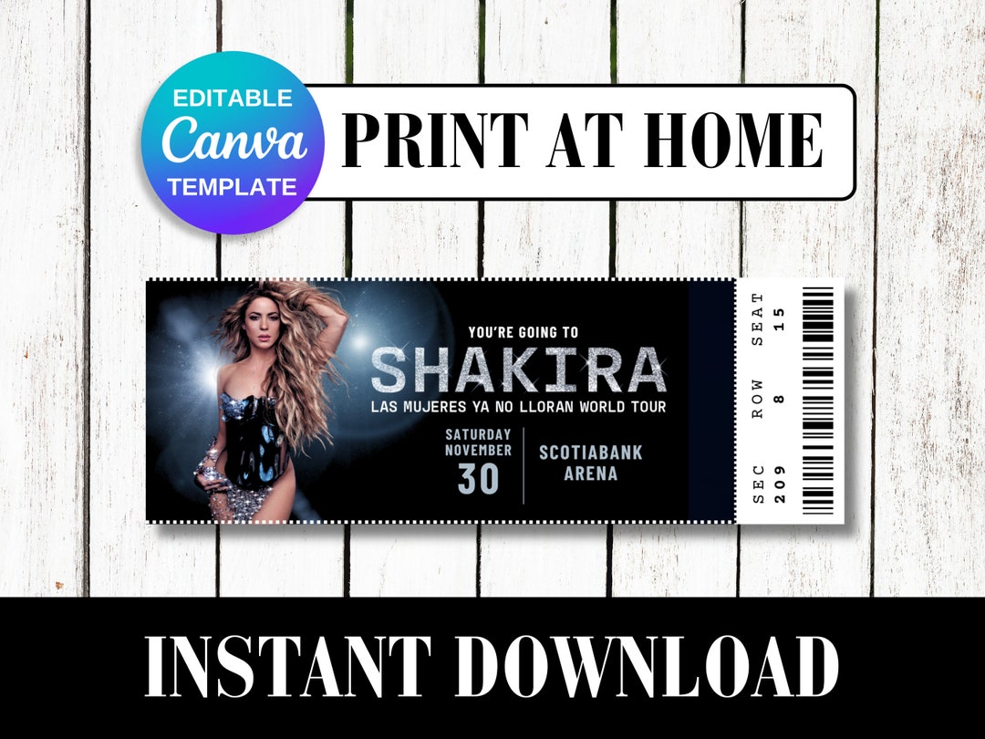 Shakira Las Mujeres Ya No Lloran World Tour Printable Concert Ticket