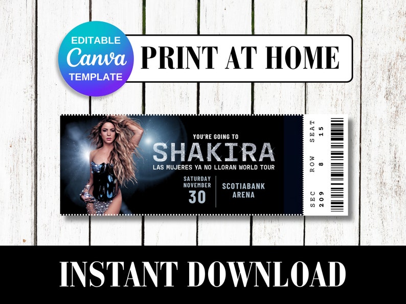 Shakira Las Mujeres Ya No Lloran World Tour Printable Concert Ticket