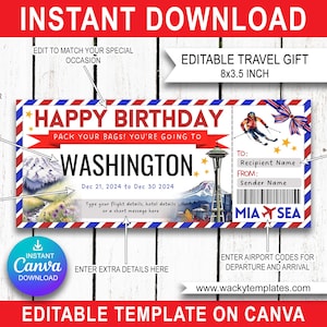 WASHINGTON DC White House Editable Boarding Pass Ticket Template Voucher Surprise Trip Gift You're Going To Print Fake Plane Flight Airline