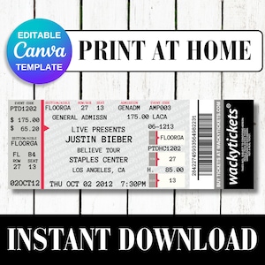Realistische Ticketmaster Konzertkarte Stub Benutzerdefinierte Gefälschte Souvenir Neuheit Geschenk Personalisieren Erinnerungsstücke Bearbeitbare Canva Vorlage Ereignisüberraschung