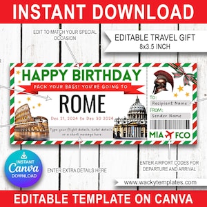 ROMA COLOSSEO ITALIA Modello biglietto carta d'imbarco modificabile Buono regalo viaggio a sorpresa che stamperai Aereo finto Compleanno Natale