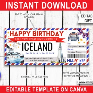 ISLANDE REYKJAVIK KOPAVOGUR Modèle de billet modifiable avec carte d'embarquement