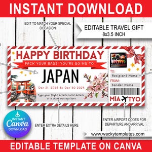 JAPAN TOKYO OSAKA Editable Boarding Pass Ticket Template Voucher Surprise Trip Gift You&#39;re Going To Printable Fake Plane Airport Birthday