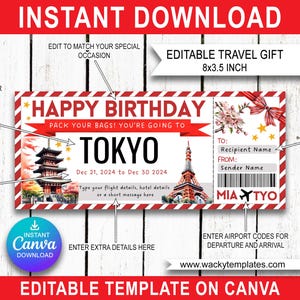 TOKYO JAPAN OSAKA Editable Boarding Pass Ticket Template Voucher Surprise Trip Gift You&#39;re Going To Printable Fake Plane Birthday Christmas