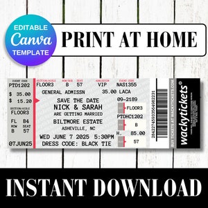 Hochzeit Save the Date | Ticketmaster Style Konzert-Eintrittskarte Stub | Personalisierbare Einladung | Personalisierte bedruckbare | Bearbeitbare Canva Vorlage