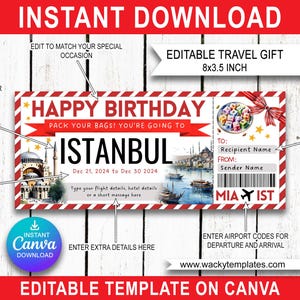ISTANBUL TURQUIE ANKARA Modifier le modèle de billet de carte d'embarquement Bon d'achat Cadeau de voyage surprise que vous allez imprimer Vol en avion Anniversaire Noël
