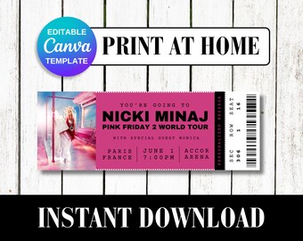 Nicki Minaj Pink Friday World Tour | Event Souvenir Ticket Stub Gift | Editable Print at Home | Customize and Personalize Canva Template