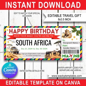 AFRIQUE DU SUD JOHANNESBURG Le Cap Modifier le modèle de billet de carte d'embarquement Bon d'achat Cadeau de voyage surprise que vous allez imprimer Faux avion Anniversaire