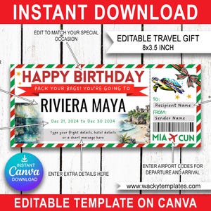RIVIERA MAYA PLAYA Del Carmen Tulum Modifier le modèle de billet de carte d'embarquement Bon cadeau voyage surprise que vous allez imprimer Anniversaire Noël