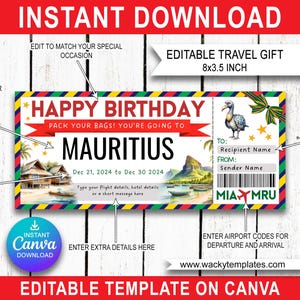 PORT DE L'ILE MAURICE LOUIS Vacoas Modèle de billet d'embarquement modifiable Bon d'achat Cadeau de voyage surprise que vous allez imprimer Avion Anniversaire Noël