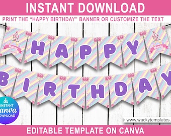 Princess Birthday Party Gift Pennant Banner Labels Signage Castle Gift Girls Pink Decor Kids Printable Supplies DOWNLOAD EDIT Canva Template