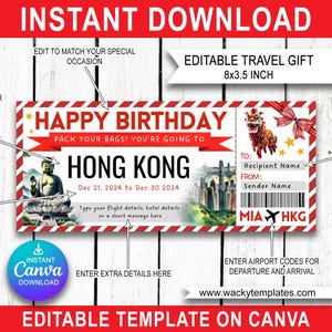 HONG KONG CHINE Shanghai Modifier le modèle de billet de carte d'embarquement Bon d'achat Cadeau de voyage surprise que vous allez imprimer Vol en avion Anniversaire Noël