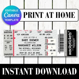 Babypartyeinladung | Sie sind eingeladen Bearbeitbare druckbare TicketMaster Konzertticket Stub Anpassen Personalisierbarer Download Canva Vorlage