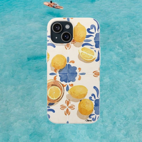 Lemons and Tiles Italian Summer Themed Collage Phone Case, European Summer, Aesthetic Phone Case, Gift for teens, iPhone 15 14 13 12 11 Pro