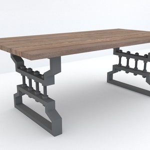 Adjustable table base plan, hourglass model, industrial furniture, metric dimensions, digital file, A3 PDF plan.