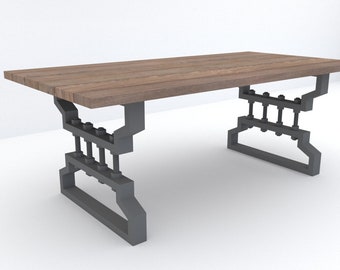 Plan pied de table reglable, modèle sablier, meuble industriel, dimensions metrique, fichier numérique, Plan PDF A3.