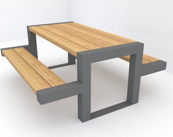 Table de pique-nique, meuble industriel, dimensions metrique, fichier numérique, Plan PDF A3.