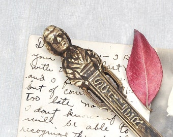 Vintage Brass Letter Opener - Friedrich von Schiller bust solid metal paper knife - German poet playwright philosopher