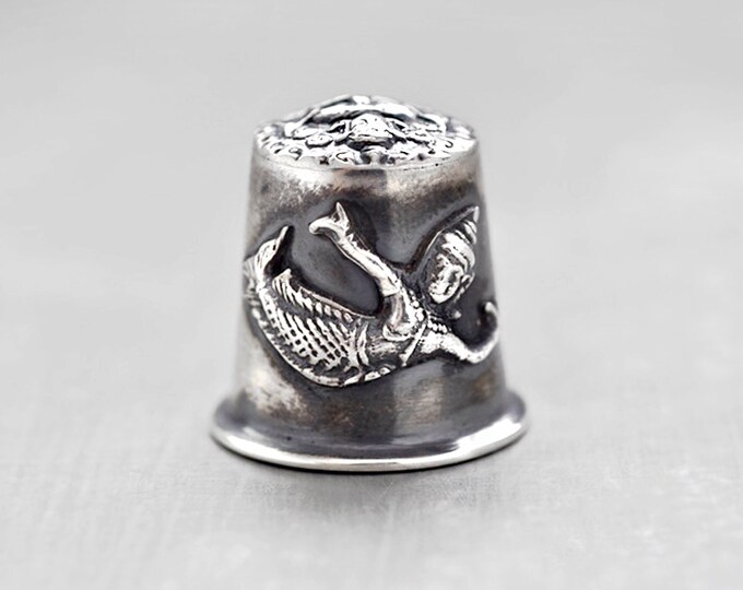 Vintage Siam Thimble 800 Silver Mermaid Princess and Monkey God