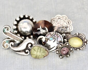 9 Vintage Single Earrings - 925 sterling silver screw back earring lot with gems stones glass - recycle upcycle supplies