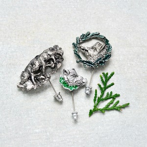 3 Vintage Wild Boar Brooches - European feral pig hunting hat brooch stick pin lot