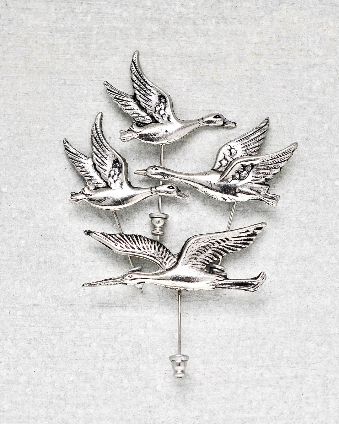 4 Vintage Flying Bird Brooches Duck, Goose, Stork, Birds Hunting Hiking ...